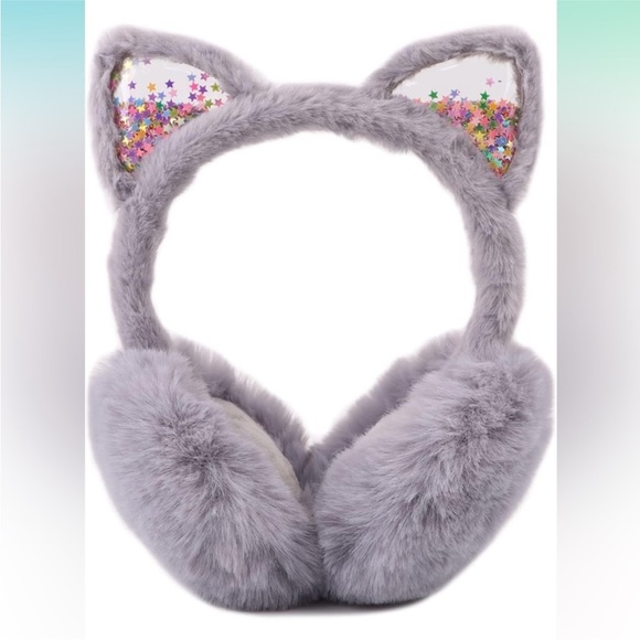 Other - Grey Fuzzy Sparkly Rainbow Cat Ear Muffs OS New